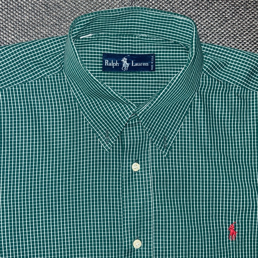 70s Polo Ralph Lauren Green Checkered Men's Shirt Made In USA